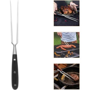 LIFKOME Stainless Steel Meat Carving Fork with Black Handle, Two-prong Kitchen Fork for Lifting and Serving Meat, Sturdy Bbq and Outdoor Grill Cooking Utensil