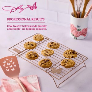 Dolly Parton Butterfly Cooling Rack in Blush – Carbon Steel Nonstick Wire Rack with Fun Dolly-Inspired Design, Collapsible Legs for Compact Storage, 10x15 Inch, Perfect for Cookies, Cakes