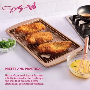 Dolly Parton Butterfly Cooling Rack in Blush – Carbon Steel Nonstick Wire Rack with Fun Dolly-Inspired Design, Collapsible Legs for Compact Storage, 10x15 Inch, Perfect for Cookies, Cakes