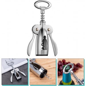 Wing Corkscrew Wine Opener with Zinc Alloy Body, Reusable Red Wine and Beer Bottle Corkscrew, Foil Cutter Included, Suitable for Home and Bar Use