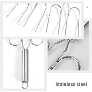 Zerodeko Stainless Steel Barbecue Skewers and Turkey Lifting Forks Set, Large Bbq Meat Carving Forks with Wire Handle for Outdoor Grilling and Roasting, 2 Pieces