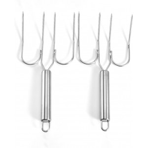 Zerodeko Stainless Steel Barbecue Skewers and Turkey Lifting Forks Set, Large Bbq Meat Carving Forks with Wire Handle for Outdoor Grilling and Roasting, 2 Pieces