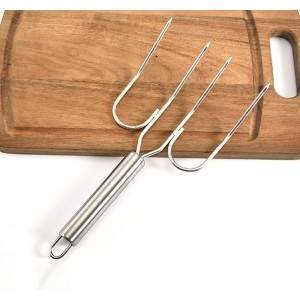 Zerodeko Stainless Steel Barbecue Skewers and Turkey Lifting Forks Set, Large Bbq Meat Carving Forks with Wire Handle for Outdoor Grilling and Roasting, 2 Pieces