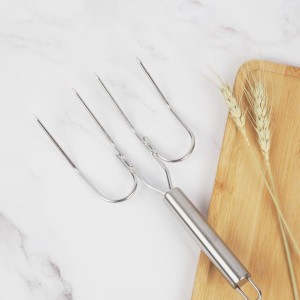 Zerodeko Stainless Steel Barbecue Skewers and Turkey Lifting Forks Set, Large Bbq Meat Carving Forks with Wire Handle for Outdoor Grilling and Roasting, 2 Pieces