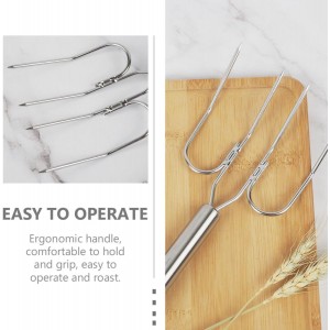 Zerodeko Stainless Steel Barbecue Skewers and Turkey Lifting Forks Set, Large Bbq Meat Carving Forks with Wire Handle for Outdoor Grilling and Roasting, 2 Pieces