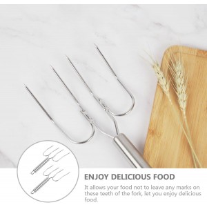 Zerodeko Stainless Steel Barbecue Skewers and Turkey Lifting Forks Set, Large Bbq Meat Carving Forks with Wire Handle for Outdoor Grilling and Roasting, 2 Pieces