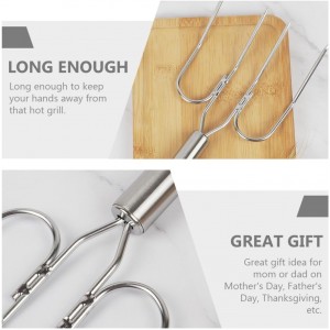 Zerodeko Stainless Steel Barbecue Skewers and Turkey Lifting Forks Set, Large Bbq Meat Carving Forks with Wire Handle for Outdoor Grilling and Roasting, 2 Pieces