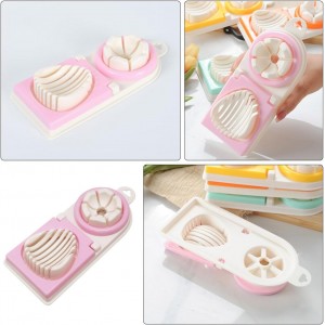 Generic Multi-functional Egg Slicer Cutter and Peeler for Hard Boiled and Preserved Eggs, Dual-head Manual Kitchen Gadget in Pink for Home Cooking and Food Preparation