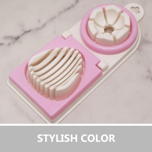 Generic Multi-functional Egg Slicer Cutter and Peeler for Hard Boiled and Preserved Eggs, Dual-head Manual Kitchen Gadget in Pink for Home Cooking and Food Preparation