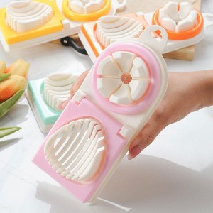 Generic Multi-functional Egg Slicer Cutter and Peeler for Hard Boiled and Preserved Eggs, Dual-head Manual Kitchen Gadget in Pink for Home Cooking and Food Preparation