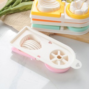 Generic Multi-functional Egg Slicer Cutter and Peeler for Hard Boiled and Preserved Eggs, Dual-head Manual Kitchen Gadget in Pink for Home Cooking and Food Preparation