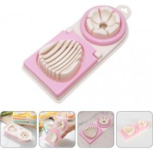 Generic Multi-functional Egg Slicer Cutter and Peeler for Hard Boiled and Preserved Eggs, Dual-head Manual Kitchen Gadget in Pink for Home Cooking and Food Preparation