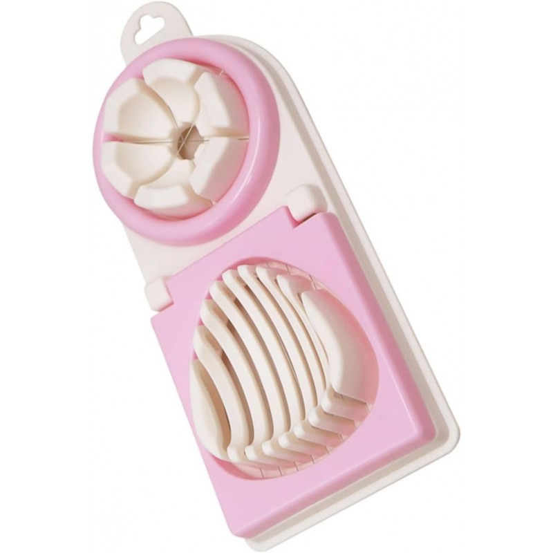 Generic Multi-functional Egg Slicer Cutter and Peeler for Hard Boiled and Preserved Eggs, Dual-head Manual Kitchen Gadget in Pink for Home Cooking and Food Preparation