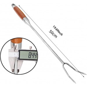 304 Stainless Steel Meat Carving Fork, Practical Professional Kitchen Utensil, for Grilling and, Steel Handle 50cm (Wooden Handle 50cm)