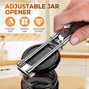 Adjustable Stainless Steel Jar Opener for Seniors, 2 Packs, Manual Can Opener & Bottle Opener Set for Weak Hands, Easy Grip Jar Opener Gripper for Arthritis and Limited Hand Strength