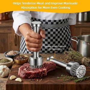 Stainless Steel Meat Tenderizer Tool with Retractable Design, 21-Needle Meat Tenderizer with Cleaning Brush for Tenderizing Steak, Beef, Chicken, and Pork - Dishwasher Friendly & Easy-Grip Handle