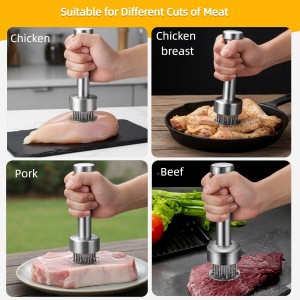 Stainless Steel Meat Tenderizer Tool with Retractable Design, 21-Needle Meat Tenderizer with Cleaning Brush for Tenderizing Steak, Beef, Chicken, and Pork - Dishwasher Friendly & Easy-Grip Handle