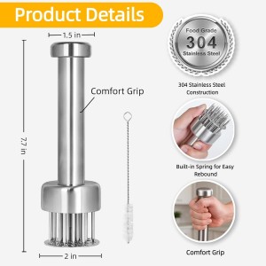Stainless Steel Meat Tenderizer Tool with Retractable Design, 21-Needle Meat Tenderizer with Cleaning Brush for Tenderizing Steak, Beef, Chicken, and Pork - Dishwasher Friendly & Easy-Grip Handle