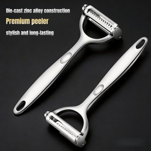 2-in-1 Multifunction Vegetable Peeler Julienne Peeler, Zinc Alloy Potato Peeler with Serrated & Straight Blades, Fruit Peeler Julienne Slicer for Carrot Cucumber Ginger Cabbage Kitchen