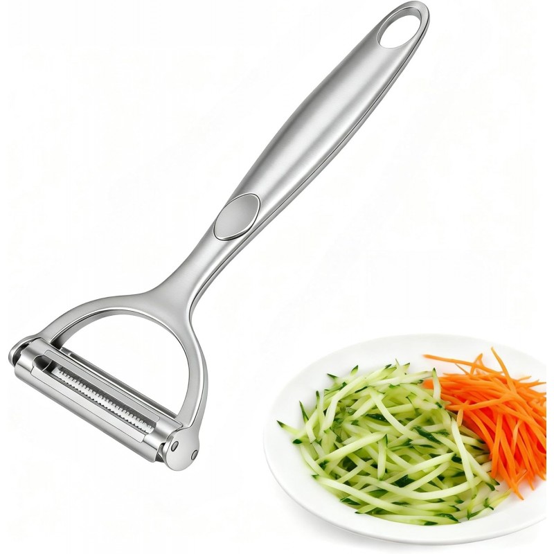 2-in-1 Multifunction Vegetable Peeler Julienne Peeler, Zinc Alloy Potato Peeler with Serrated & Straight Blades, Fruit Peeler Julienne Slicer for Carrot Cucumber Ginger Cabbage Kitchen
