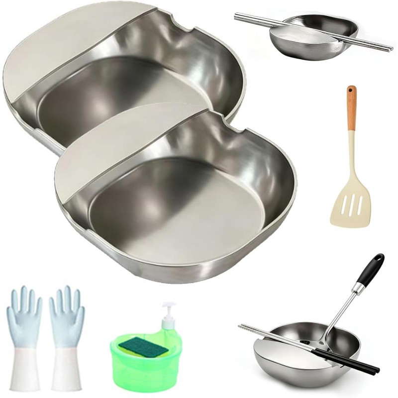 304 Stainless Steel Spoon Rest & Multipurpose Kitchen Utensil Holder, Self-Standing Ladle Holder with Stable Base, For Spatulas, Snack Containers, Ladles, And Chopsticks,Snack (2pcs)