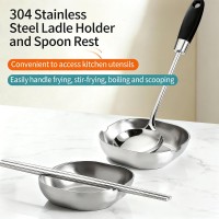 Stainless Steel Spoon Rest for Kitchen Counter, 304 Stainless Steel Spoon Rest & Multipurpose Kitchen Utensil Holder, Self-Standing Ladle Holder for Countertop (2PCS)