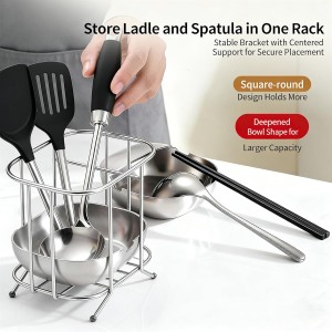 Stainless Steel Spoon Rest for Kitchen Counter, 304 Stainless Steel Spoon Rest & Multipurpose Kitchen Utensil Holder, Self-Standing Ladle Holder for Countertop (2PCS)