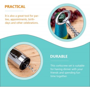 Wine Bottle Opener Wing Corkscrew with Beer Cap Remover, Silver Zinc Alloy Manual Cork Extractor for Home Bar and Restaurant Use