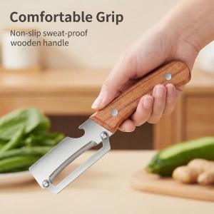 Multi-Functional Vegetable Peeler for Kitchen, New Ultra-Sharp Stainless Steel Blade with Wooden Handle and Bottle Opener, For Fruits and vegetables (2 Pcs)