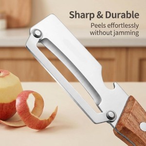 Multi-Functional Vegetable Peeler for Kitchen, New Ultra-Sharp Stainless Steel Blade with Wooden Handle and Bottle Opener, For Fruits and vegetables (2 Pcs)