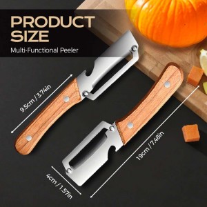 Multi-Functional Vegetable Peeler for Kitchen, New Ultra-Sharp Stainless Steel Blade with Wooden Handle and Bottle Opener, For Fruits and vegetables (2 Pcs)