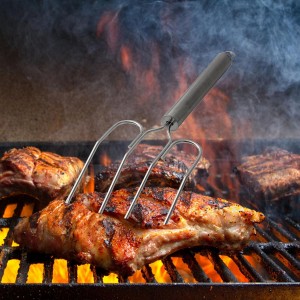 Yardwe Stainless Steel Turkey Lifter Fork Poultry Roast Grilling Tool Reusable Bbq Meat Carving Fork for Thanksgiving Kitchen and Outdoor Cooking