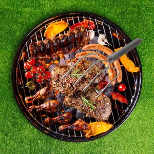 Yardwe Stainless Steel Turkey Lifter Fork Poultry Roast Grilling Tool Reusable Bbq Meat Carving Fork for Thanksgiving Kitchen and Outdoor Cooking