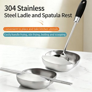 304 Stainless Steel Spoon Rest & Multipurpose Kitchen Utensil Holder, Spoon Rest Stainless Steel, Heavy Duty Self standing Large Utensil Rest Holder for Ladles, Non-Slip Tray, Easy Clean (3PCS)