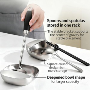 304 Stainless Steel Spoon Rest & Multipurpose Kitchen Utensil Holder, Spoon Rest Stainless Steel, Heavy Duty Self standing Large Utensil Rest Holder for Ladles, Non-Slip Tray, Easy Clean (3PCS)