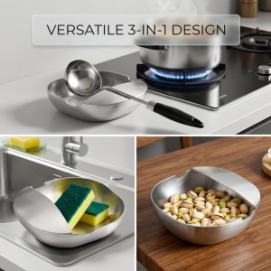 304 Stainless Steel Spoon Rest & Multipurpose Kitchen Utensil Holder, Self-Standing Spoon Holder With Stable Base & Non-Slip Tray, Easy To Clean Countertop Organizer For Kitchen Counter (3pcs)