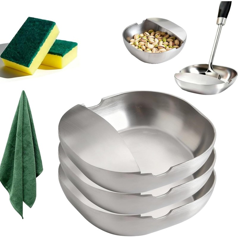 304 Stainless Steel Spoon Rest & Multipurpose Kitchen Utensil Holder, Self-Standing Spoon Holder With Stable Base & Non-Slip Tray, Easy To Clean Countertop Organizer For Kitchen Counter (3pcs)