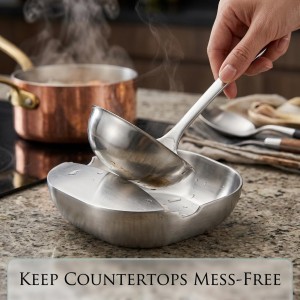 304 Stainless Steel Spoon Rest & Multipurpose Kitchen Utensil Holder, Self-Standing Spoon Holder With Stable Base & Non-Slip Tray, Easy To Clean Countertop Organizer For Kitchen Counter (1pc)