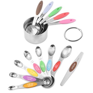 EDELIN Measuring Cups and Magnetic Measuring Spoons Set, Stainless Steel 5 Cups and 7 Spoons