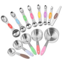 EDELIN Measuring Cups and Magnetic Measuring Spoons Set, Stainless Steel 5 Cups and 7 Spoons