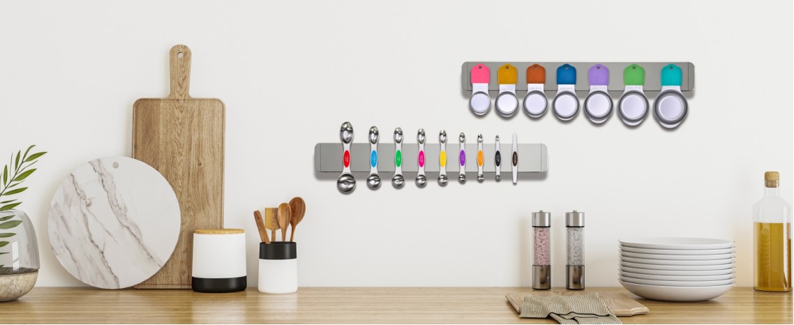 16-Piece Magnetic Measuring Cups and Spoons Set, Stainless Steel with Non-Slip Silicone Handles and Leveler, Essential Kitchen Baking Tools