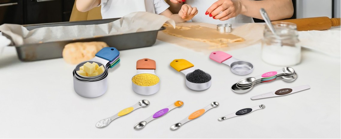 16-Piece Magnetic Measuring Cups and Spoons Set, Stainless Steel with Non-Slip Silicone Handles and Leveler, Essential Kitchen Baking Tools