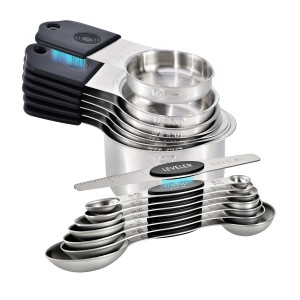 16-Piece Magnetic Measuring Cups and Spoons Set, Stainless Steel with Non-Slip Silicone Handles and Leveler, Essential Kitchen Baking Tools