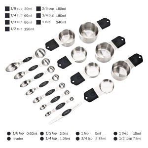 16-Piece Magnetic Measuring Cups and Spoons Set, Stainless Steel with Non-Slip Silicone Handles and Leveler, Essential Kitchen Baking Tools
