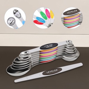 16-Piece Magnetic Measuring Cups and Spoons Set, Stainless Steel with Non-Slip Silicone Handles and Leveler, Essential Kitchen Baking Tools