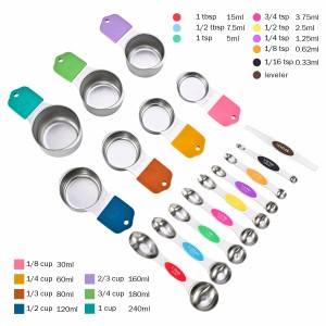 16-Piece Magnetic Measuring Cups and Spoons Set, Stainless Steel with Non-Slip Silicone Handles and Leveler, Essential Kitchen Baking Tools