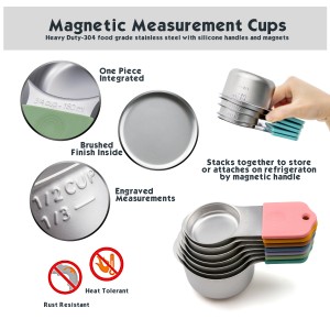 EDELIN Full magnetic measring cups 18/8 stainless steel cup set of 7 peice silicone soft handles