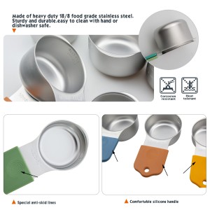 EDELIN Full magnetic measring cups 18/8 stainless steel cup set of 7 peice silicone soft handles