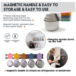 EDELIN Full magnetic measring cups 18/8 stainless steel cup set of 7 peice silicone soft handles