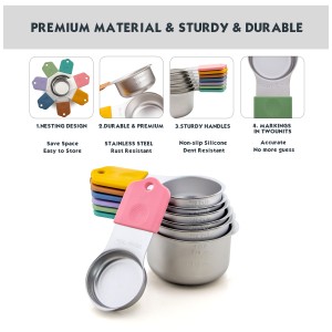 EDELIN Full magnetic measring cups 18/8 stainless steel cup set of 7 peice silicone soft handles